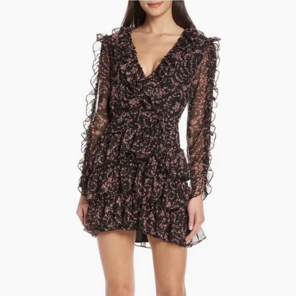 Bardot - Alessia Floral Mini Dress in Black - Size : S (6)